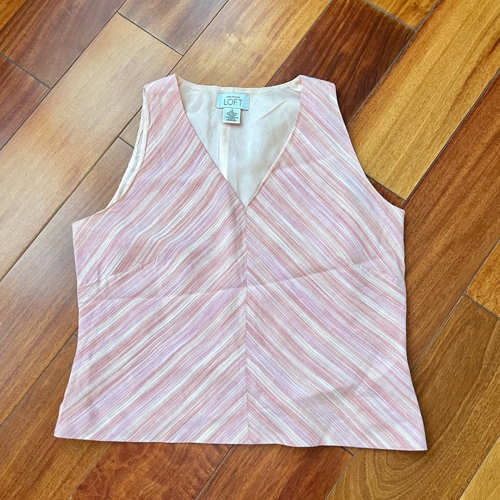 Pink pinstripe v neck sleeveless top
